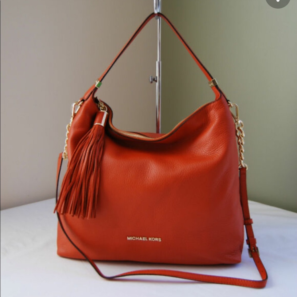 Micheal Kors Weston Large Leather Shoulder Bag in Burnt Orange